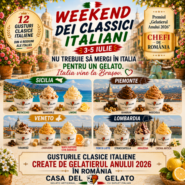 Weekend dei Classici Italiani Brașov 2026 | 12 Gusturi Clasice • Gelatierul Anului 2026
