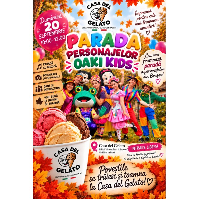 Poveștile prind viață! Parada Personajelor OAKI KIDS la Casa del Gelato