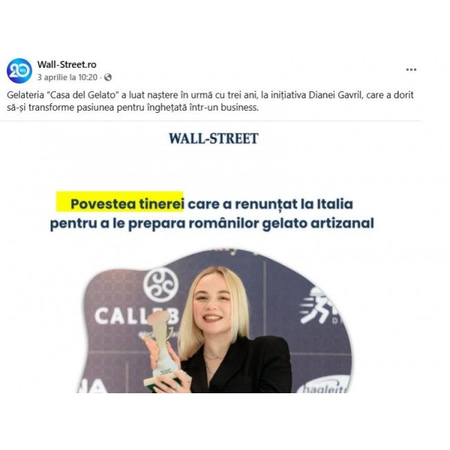Casa del Gelato în Wall-Street România | Apariție în presă
